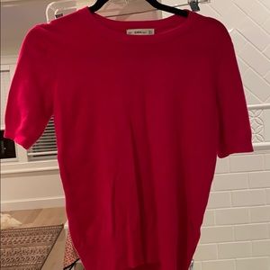 Hot pink cotton short sleeve sweater